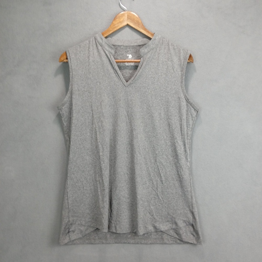 TBMPOY Tank Top Womens Medium Heather Gray Stretch Split Neck Training‎ Athletic